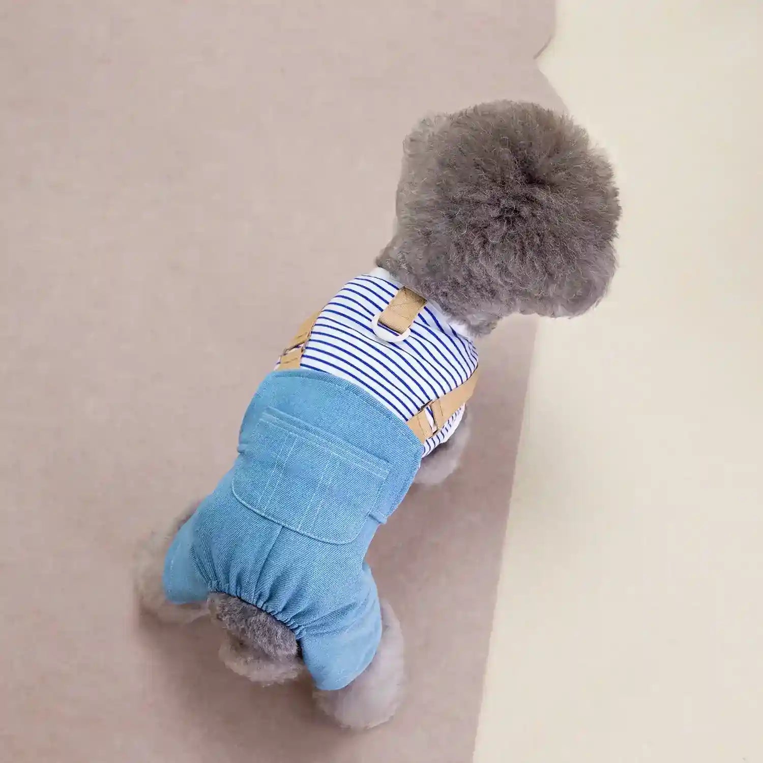Tutina Cane con Bretelle - Maglietta Righe e Pantaloni Jeans by Dog Moda