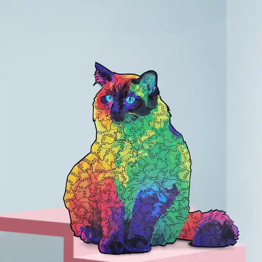 Puzzle Legno Gatto Arcobaleno 221 Pezzi - Difficoltà Alta by Dog Moda