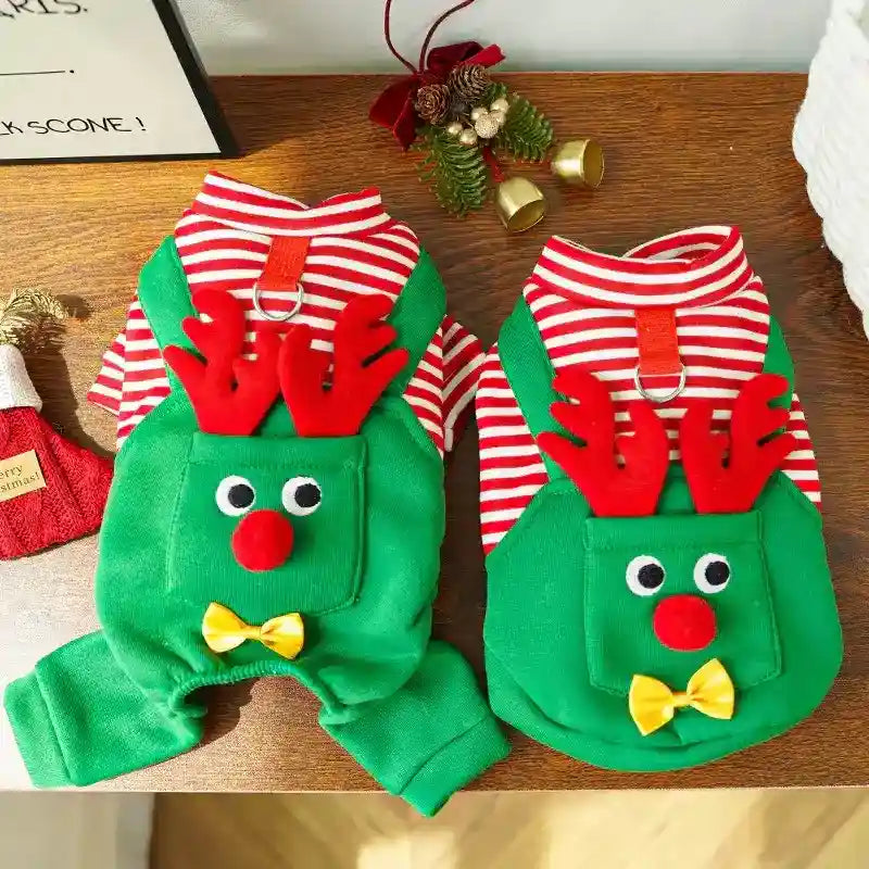 Maglia Natale Cani Salopette Elfo Renna - 2 e 4 Zampe by null