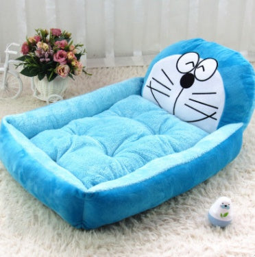 Cama rectangular para perros y gatos con respaldo de personajes animados