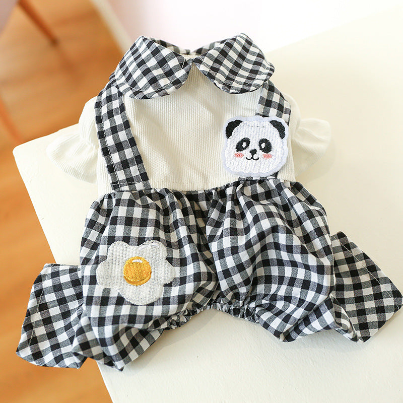 Panda Embroidery Dog Plaid Dress – Soft and Warm