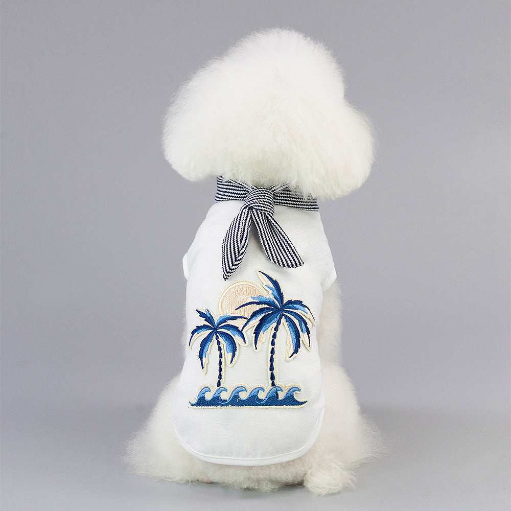 "Honolulu" Cotton Dog T-Shirt with Palm Trees and Scarf Print