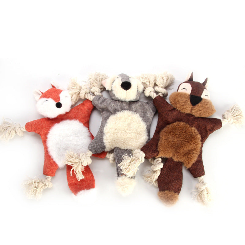 Plush Dog Toy with Rope – Squirrel, Teddy Bear or Fox