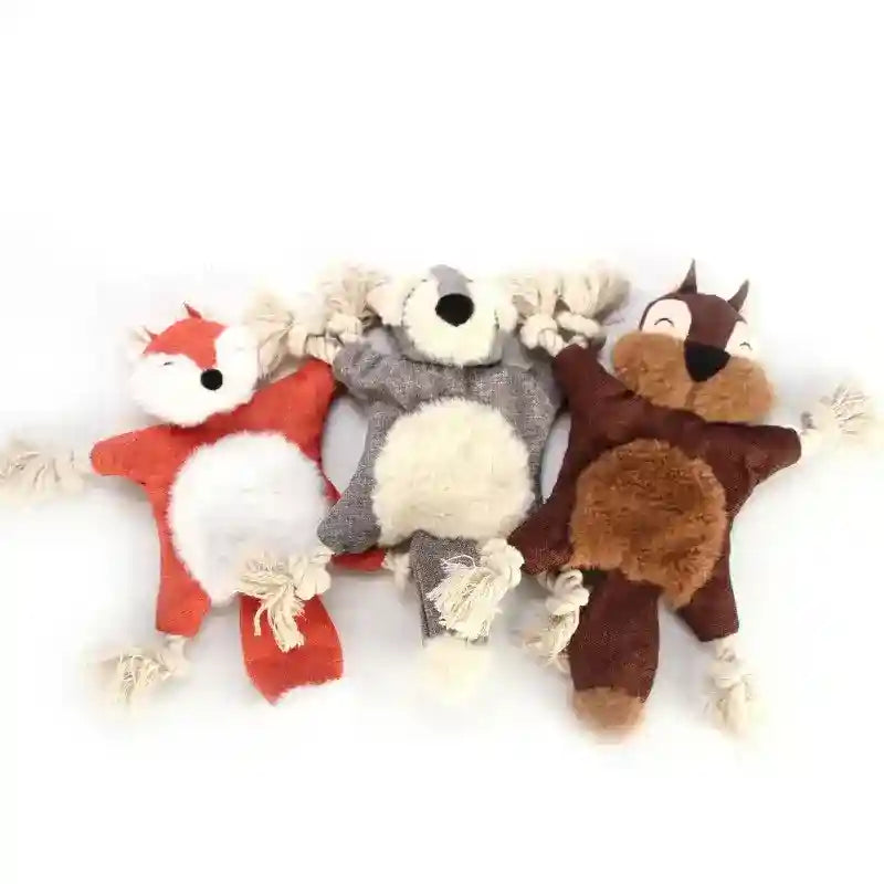 Plüsch-Hundespielzeug mit Seil – Eichhörnchen, Teddybär oder Fuchs – Dog  Moda