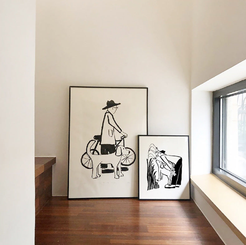 Quadro Astratto Persone con Cane - Stampa Decorativa Moderna