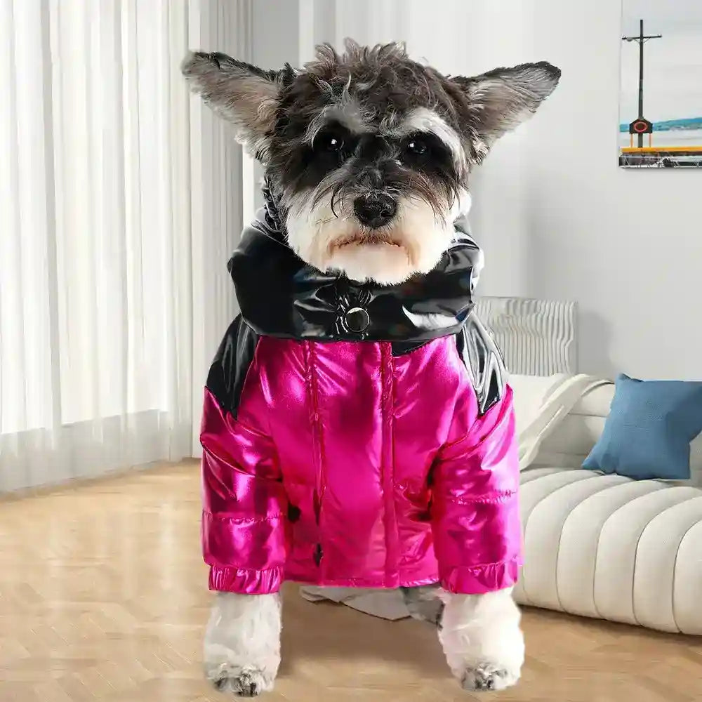 Cappotto per Cani Stile Moncler con Cappuccio Lucido – Rosa o Nero by Dog Moda