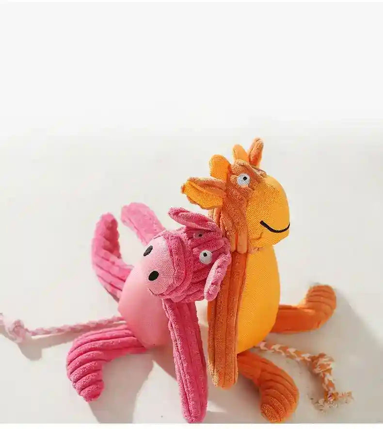 ぬいぐるみピンクの子豚 犬用 - ホイッスルとロープ付き 40cm