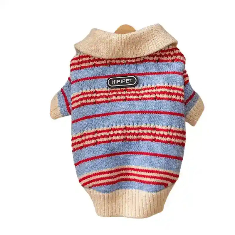 Suéter para Perros y Gatos de Rayas Caliente de Invierno Tejido de Punto