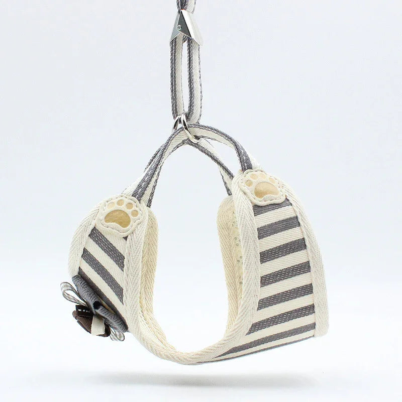 Striped Bow Dog Cat Harness - XS SML