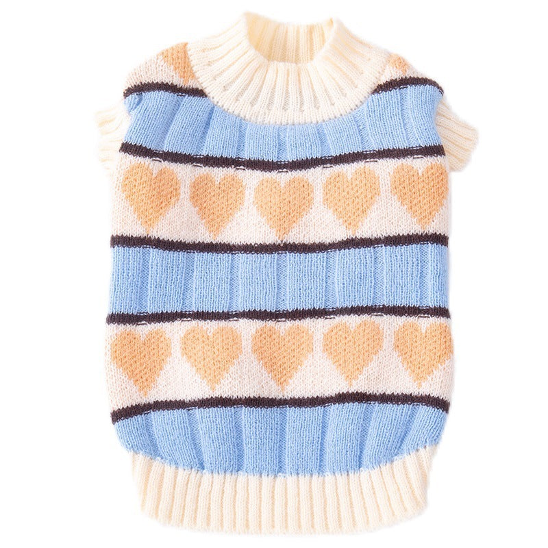 Maglioncino Cuore di Pesca - Righe Azzurre e Cuori - Dog Moda