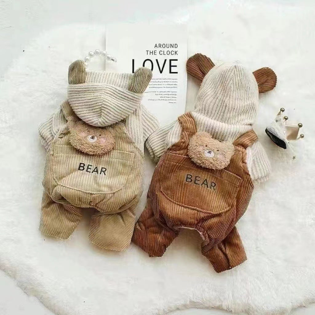 Hundeoverall "Bär" - Warmer Fleece mit Kapuze und Teddybär