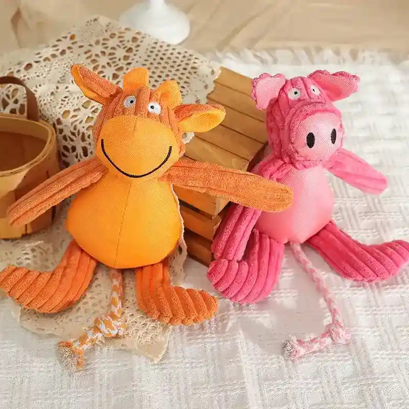 ぬいぐるみピンクの子豚 犬用 - ホイッスルとロープ付き 40cm