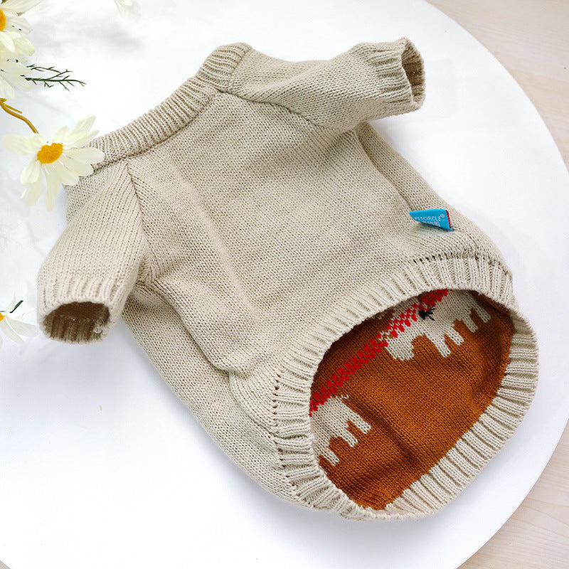 Christmas Reindeer Embroidered Bulldog Dog Sweater - Elegance and Warmth for Your Four-Legged Friend