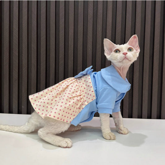 Vestito Elegante per Gatti con Gonnellina e Fiocco Rosa a Pois
