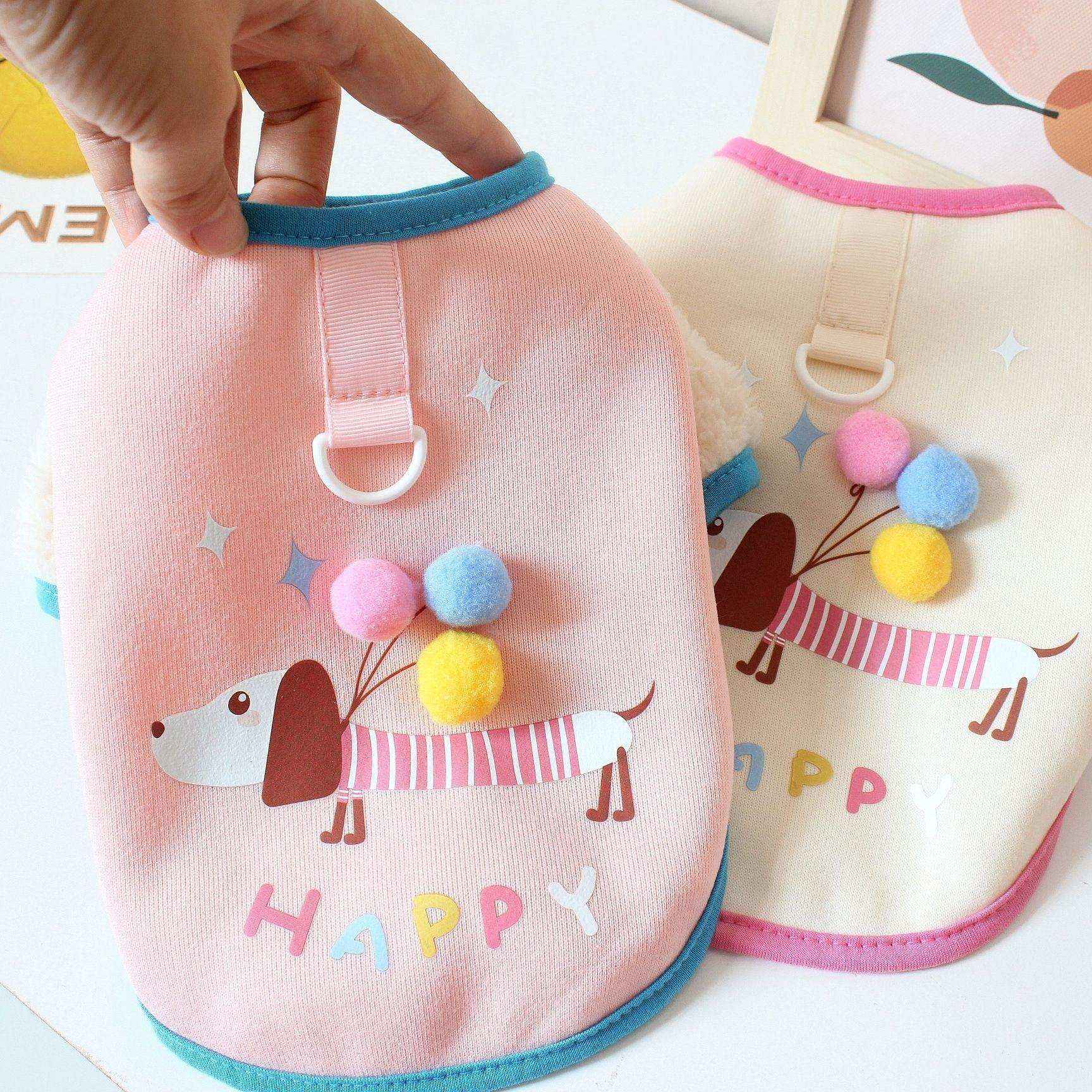 Abrigo para perros salchicha con globos de forro polar y pompón