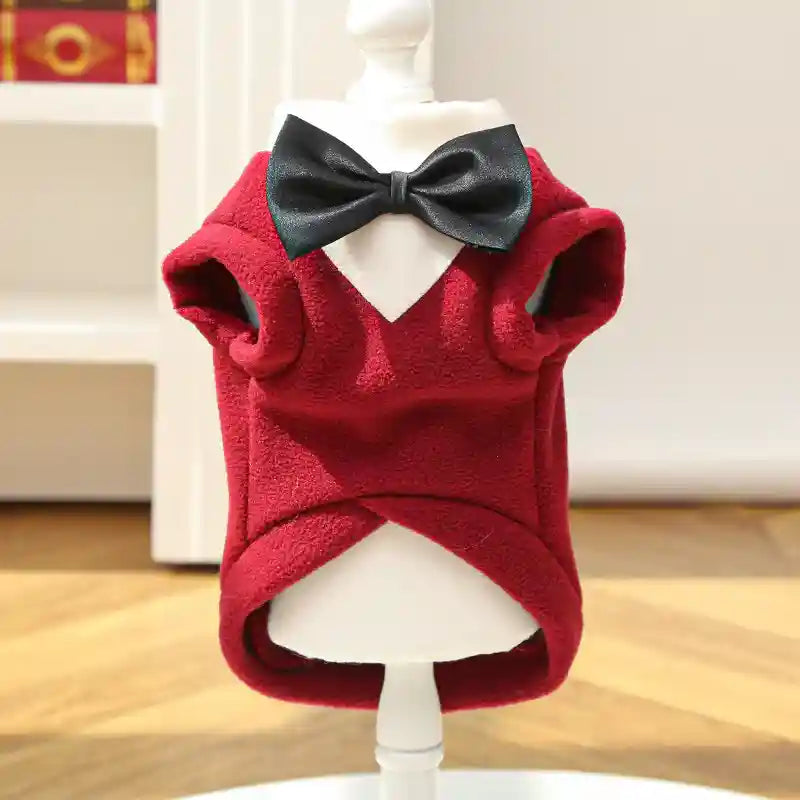 Maglia Cani Elegante Papillon Pile Nero Rosso Verde by Dog Moda