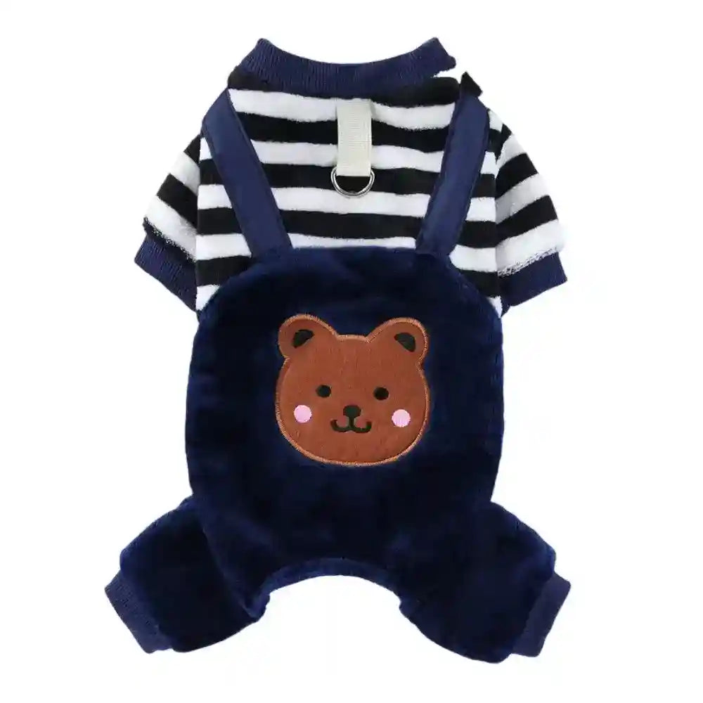 Salopette Cani Flanella - Righe Orsetto Caldo Inverno by Dog Moda