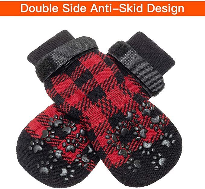 Red and Black Plaid Pattern Non-Slip Dog Socks