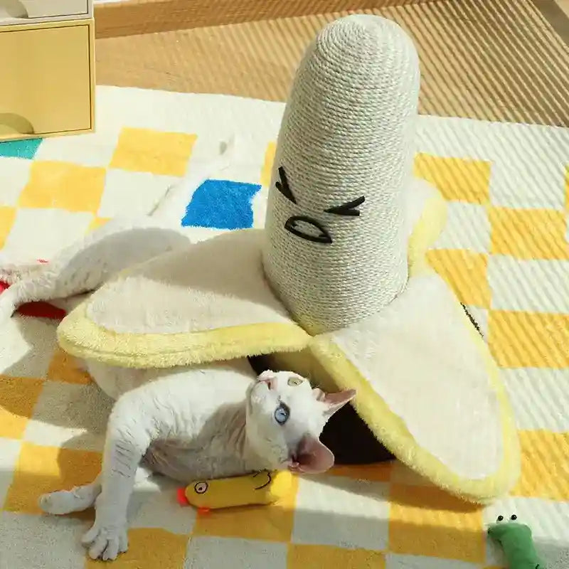 バナナ型猫用爪とぎ - サイザル麻とぬいぐるみ 44cm