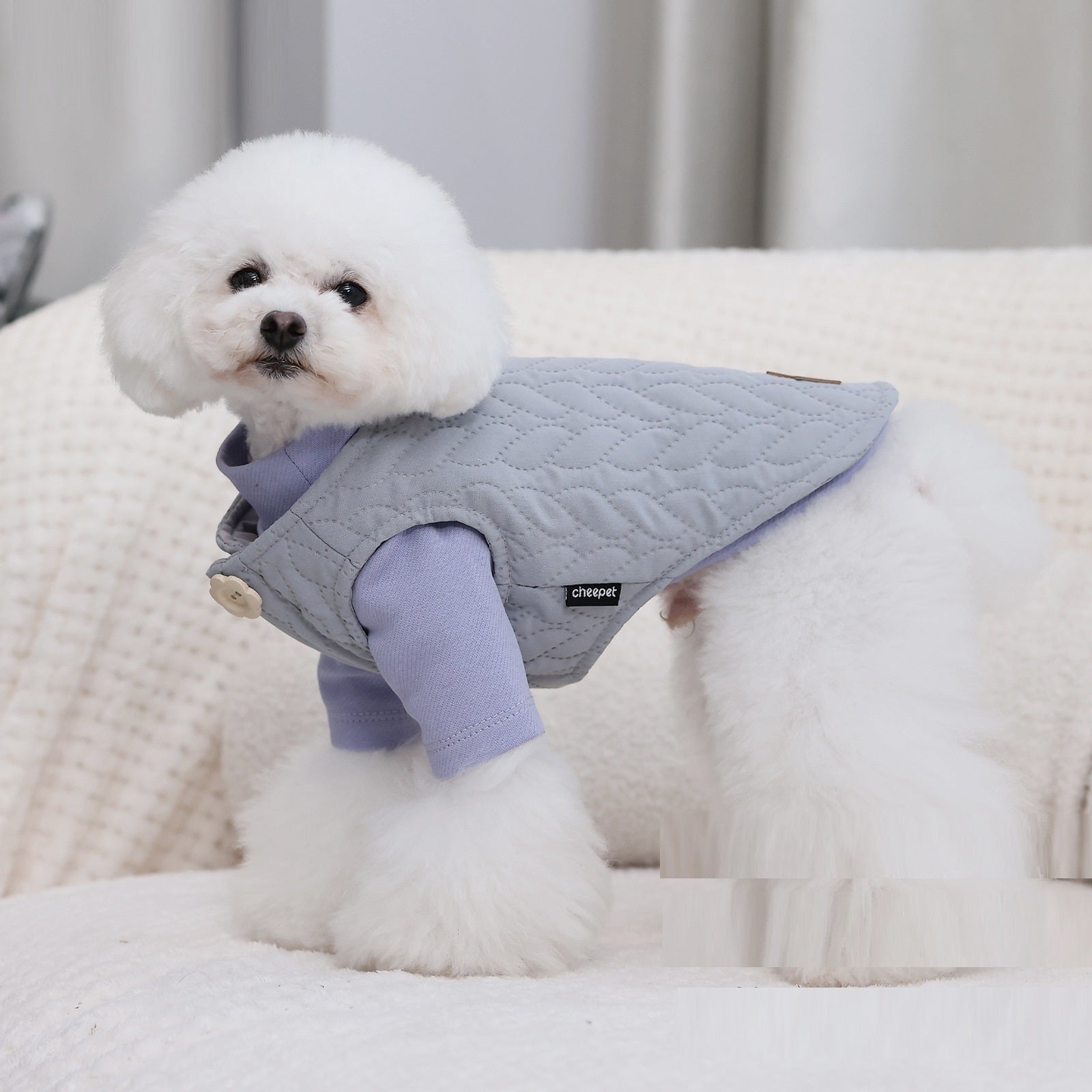 Pekaboo Quilted Sleeveless Dog Coat with Daisy Buttons 