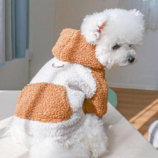 Cappotto per cani “Lamb” con cappuccio in pelo d’agnello