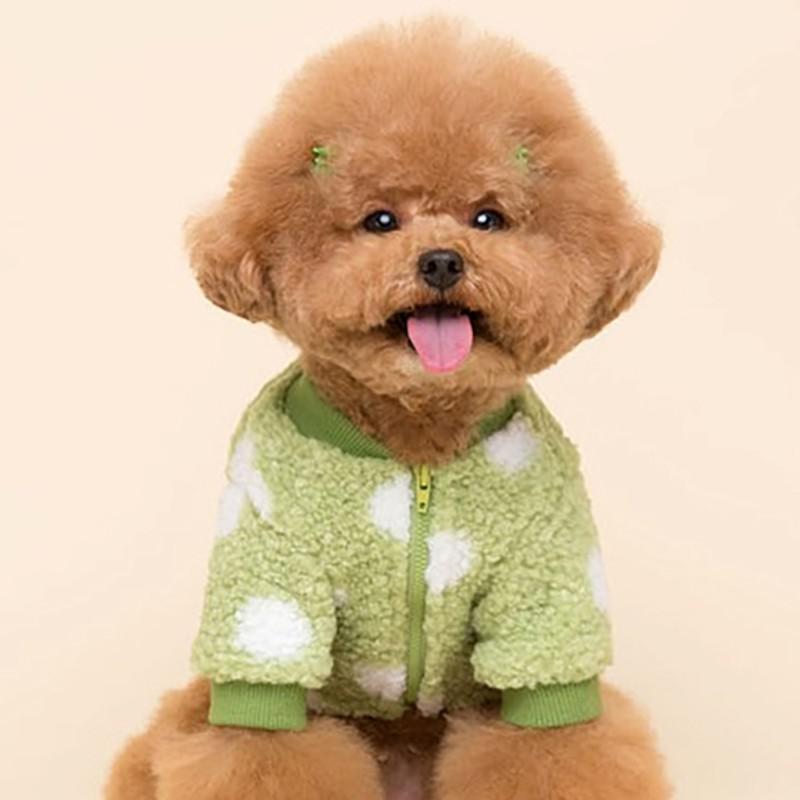 Fleece Coat for Dogs "Pomeranian" Polka Dot Pattern with Abdomen Zip