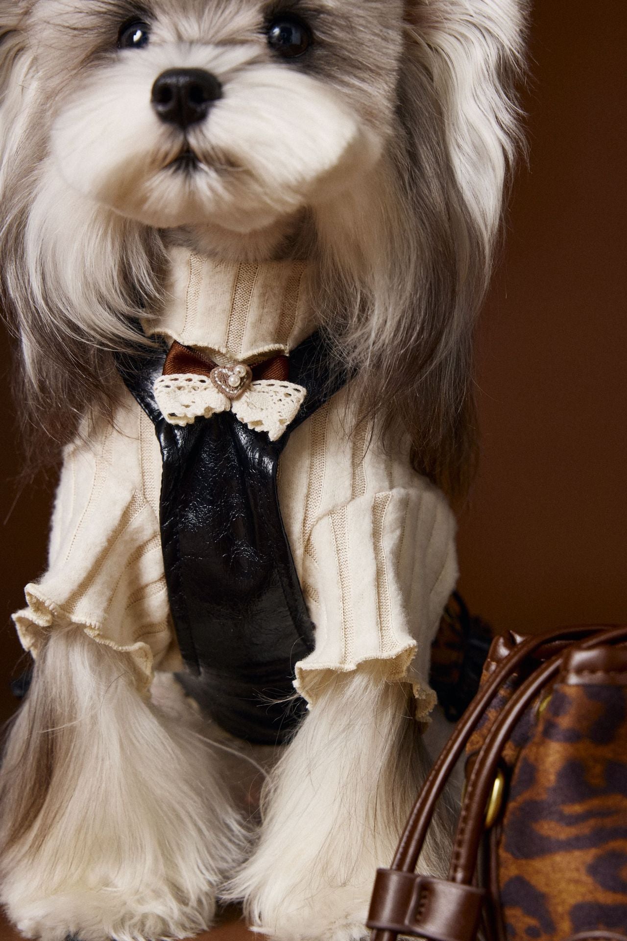 Elegant Buttons Dog Dress - Bow on Collar