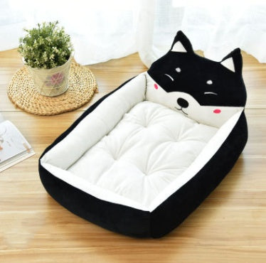 Cama rectangular para perros y gatos con respaldo de personajes animados