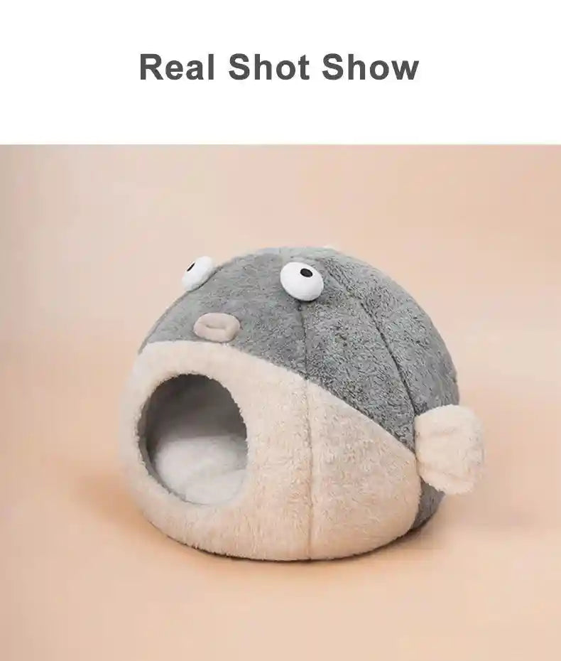 Kugelfisch-Katzenbett – Weiches Grau-Beige