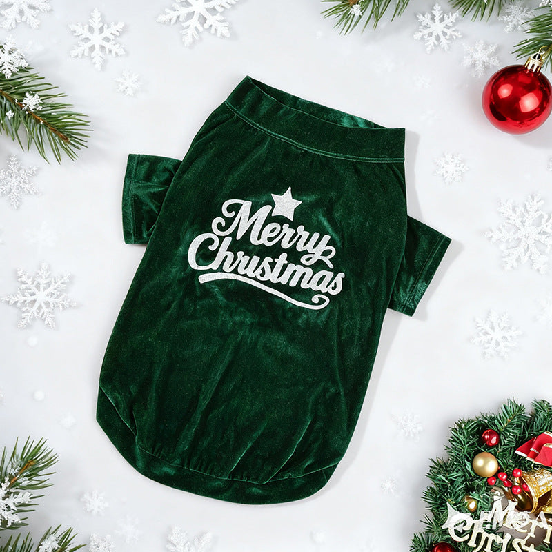 Maglia Natale Cani Merry Christmas Velluto Rosso Verde