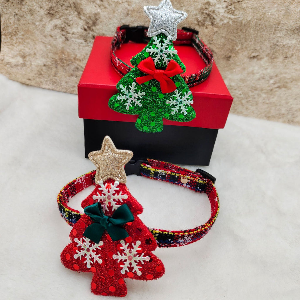 Christmas Dog Collar with Rhinestones and Christmas Tree