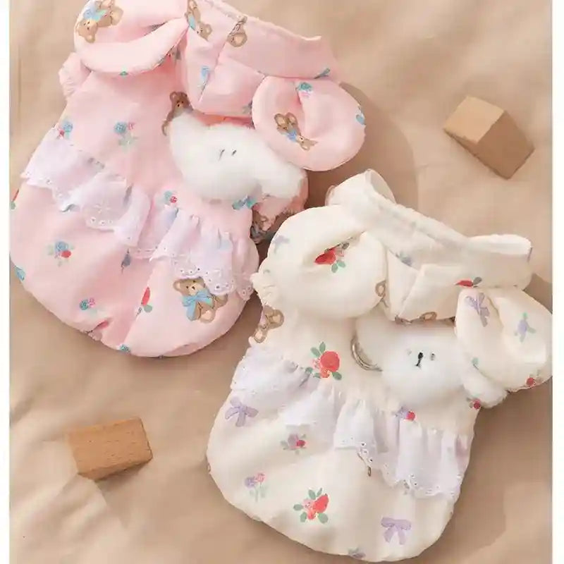 Vestito Orsetto con Cappuccio Orecchie per Cani - Floreale by Dog Moda