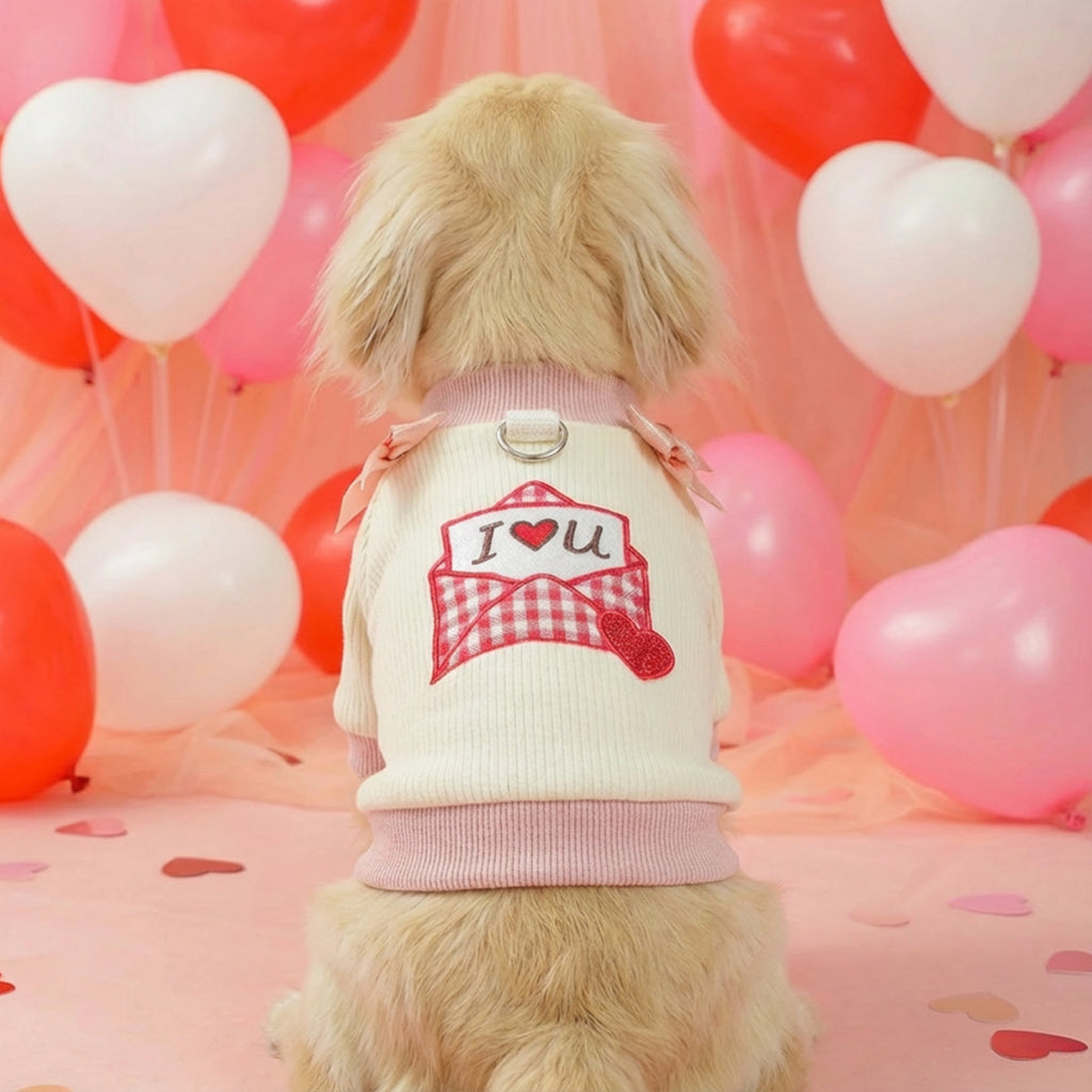 Maglia Cane I Love You Fiocchi Rosa Girocollo Romantica