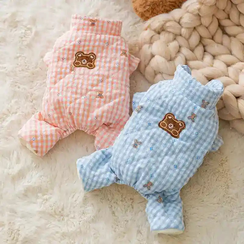 Abrigo para perros acolchado oso vichy rosa azul invernal