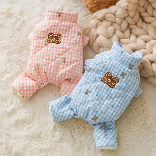 Cappotto Cani Imbottito Orsetto Gingham Rosa Blu Invernale by Dog Moda