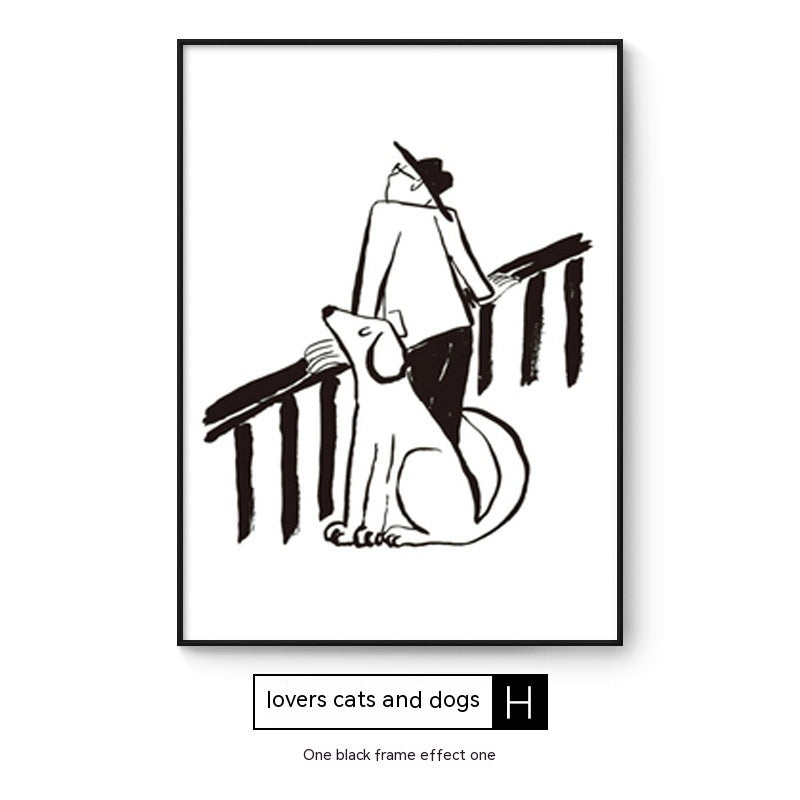 Quadro Astratto Persone con Cane - Stampa Decorativa Moderna