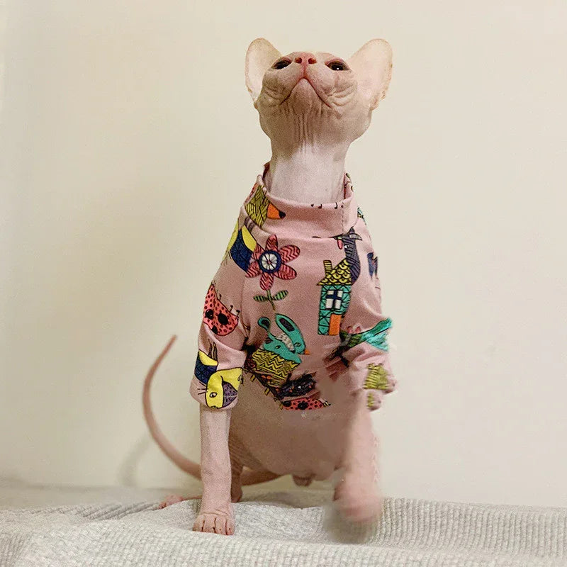 Maglia per Gatti Sphynx Rosa con Stampe Colorate | Dogmoda