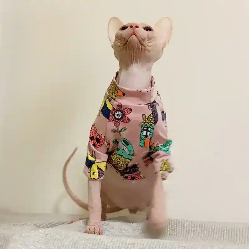 Maglia per Gatti Sphynx Rosa con Stampe Colorate | Dogmoda by Dog Moda
