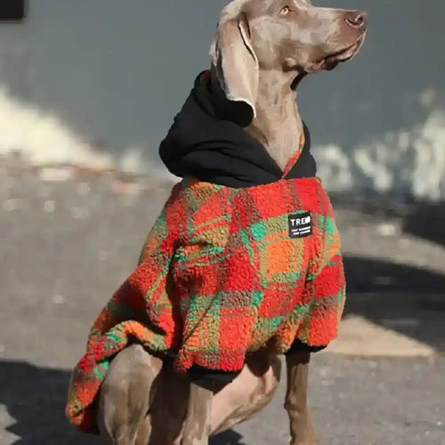 "Cappotto per cani Weimaraner in pile caldo color arancio a quadri"