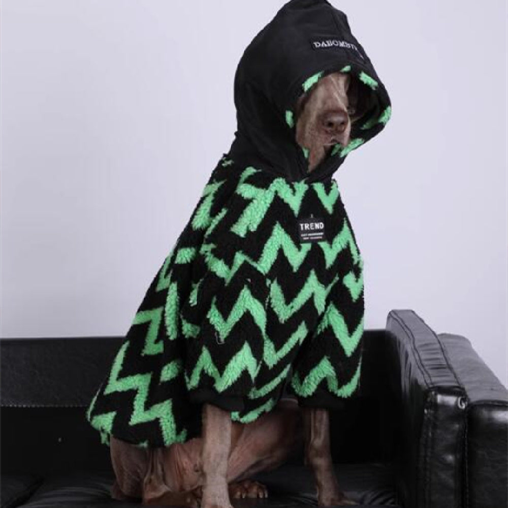 Cappotto per cani Weimaraner in pile caldo color verde a righe"