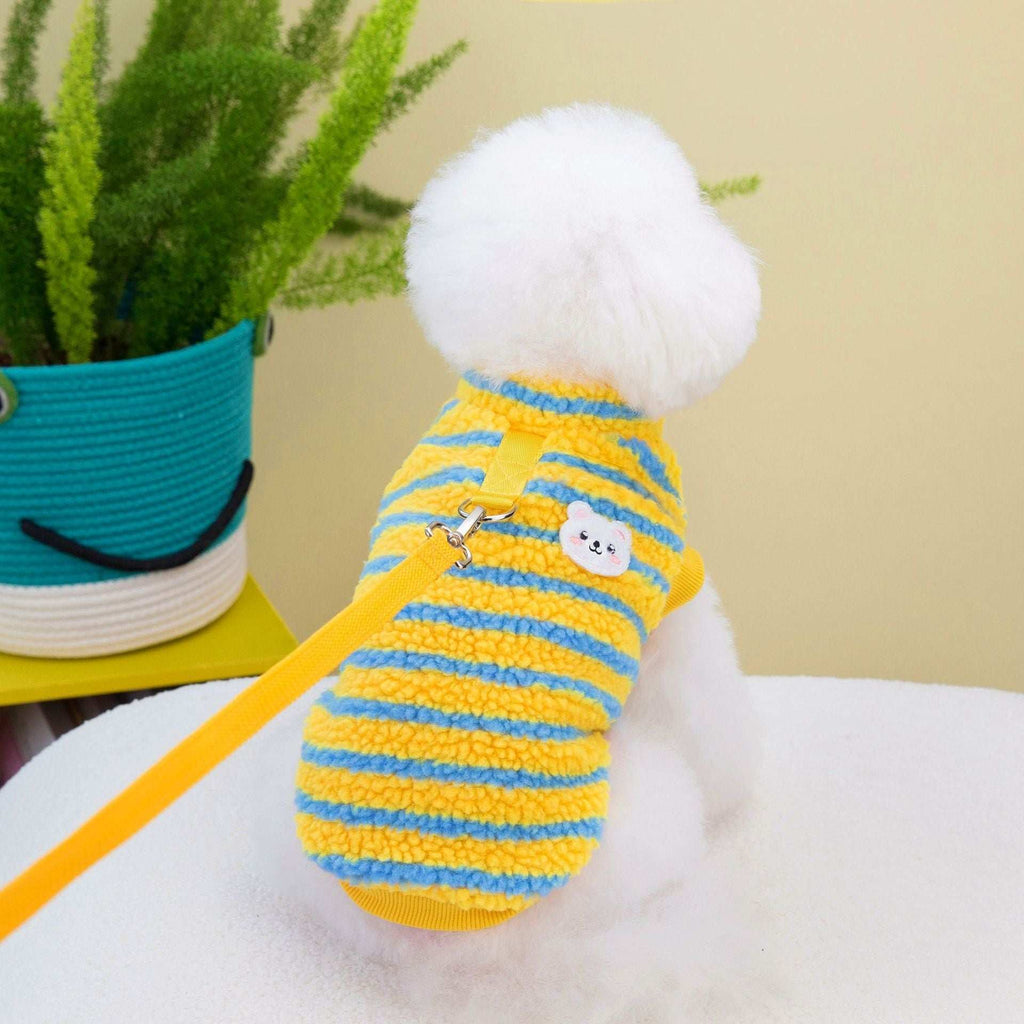"Rainbow" Striped Dog Sweater with Harness Ring and Teddy Bear Embroidery