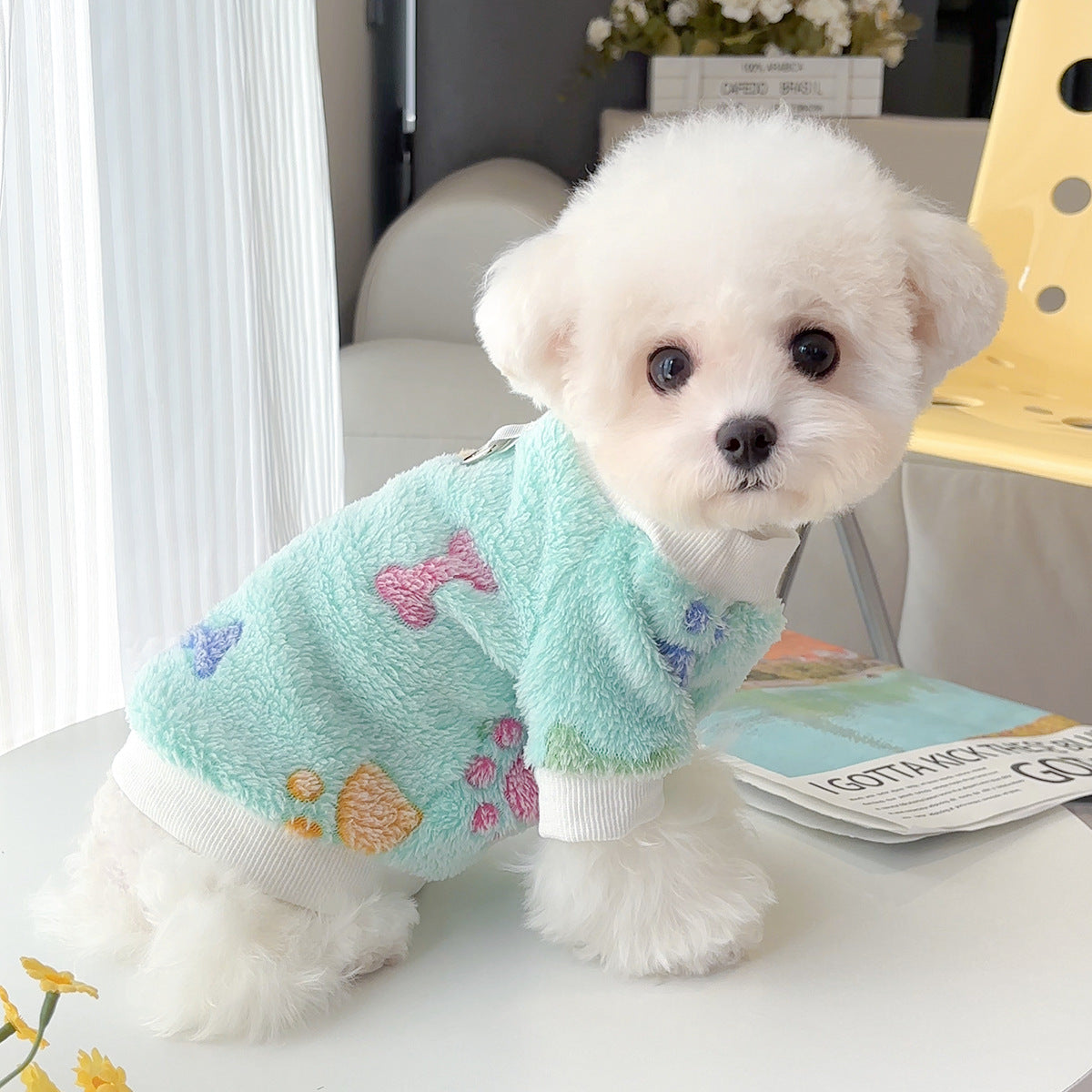 Fleece sweatshirt for dogs "Ruby" with little bones and paws pattern | DogModa