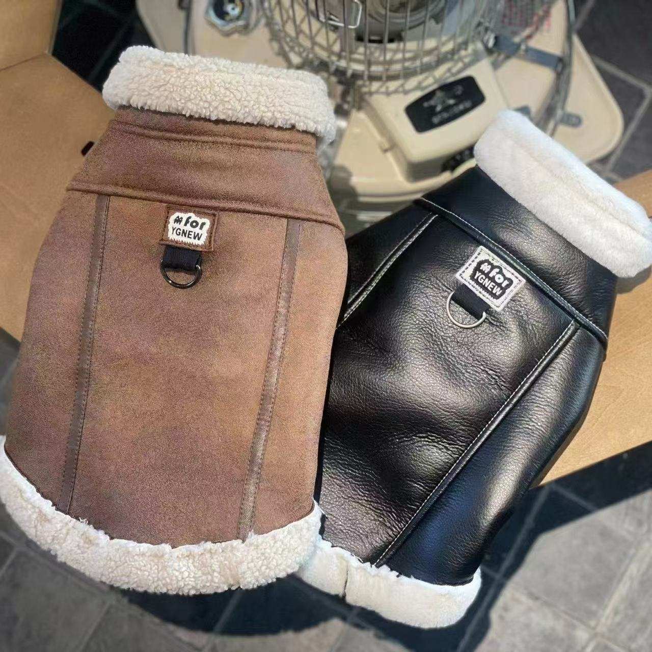 Dog Coat "Lione" Suede Beige or Black in Eco Leather