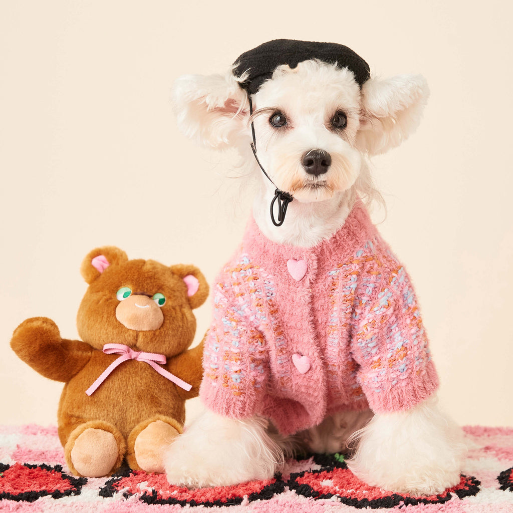 Wool Dog Sweater "Cardigan" with Heart Buttons | DogModa
