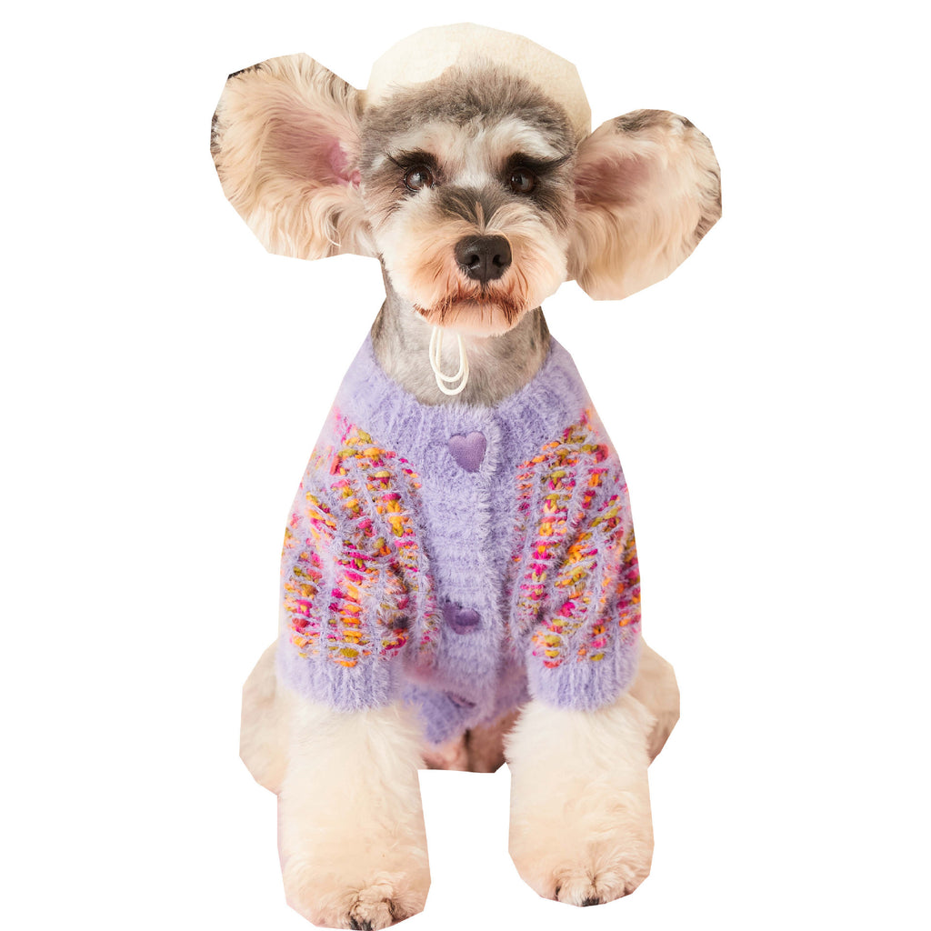Wool Dog Sweater "Cardigan" with Heart Buttons | DogModa