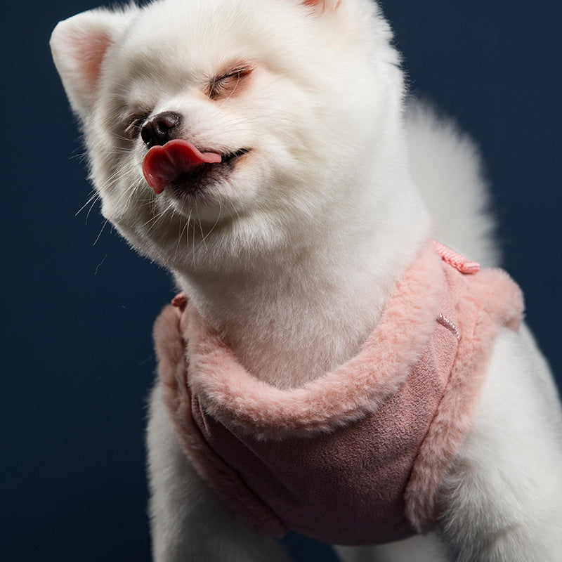 Pettorina "Nala" per cani con guinzaglio, morbida, regolabile e disponibile in rosa e grigio chiaro. Perfetta per cani di piccola e media taglia.