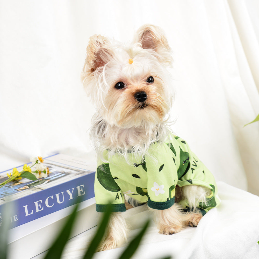 Pigiamino per cani "Avocado" in poliestere elasticizzato, con protezione a quattro zampe, leggero, traspirante e perfetto per ogni stagione.