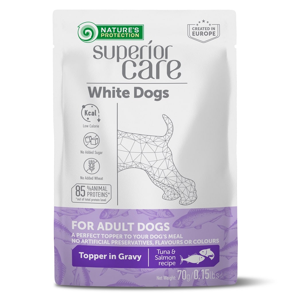 Cibo umido Nature's Protection Tonno e Salmone per cani a manto bianco