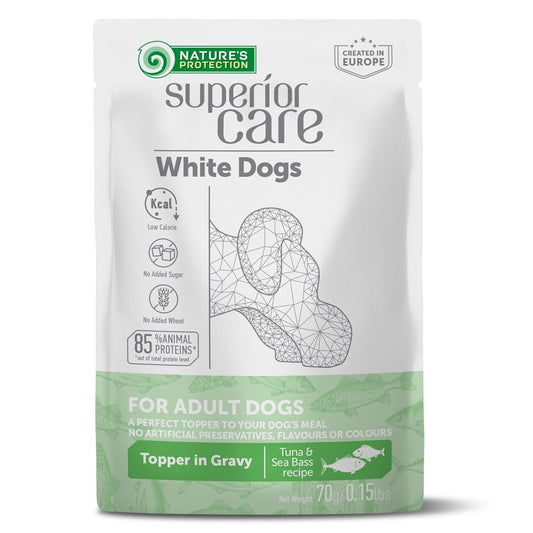 Cibo umido Nature's Protection per cani a mantello bianco, bustina 70g.