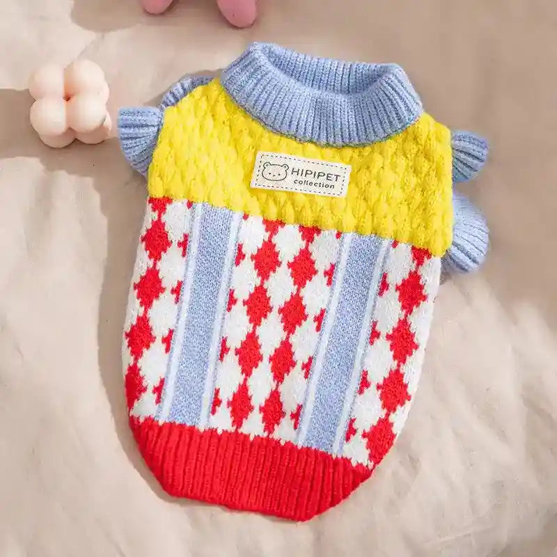 Maglione a Blocchi di Colore per Cani e Gatti - Morbido
